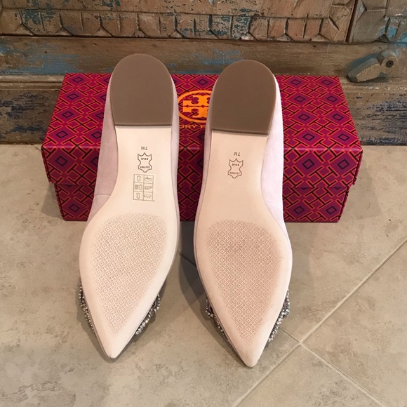 Tory Burch Esme Flat Pink Seashell Suede Crystal Bejeweled Shoes Size 7 NIB - Picture 4 of 5